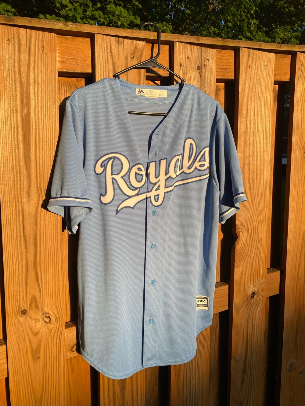Majestic Royals Light Blue Button-Up Baseball Jersey